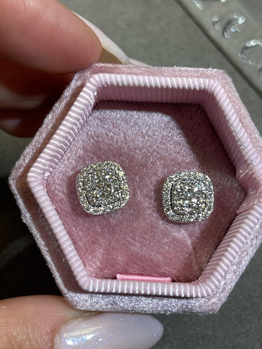 Big Cushion Shaped Diamond Cluster Earrings - BenzDiamonds