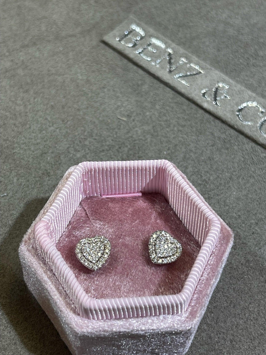 Heart Shaped Diamond Cluster Earrings - BenzDiamonds