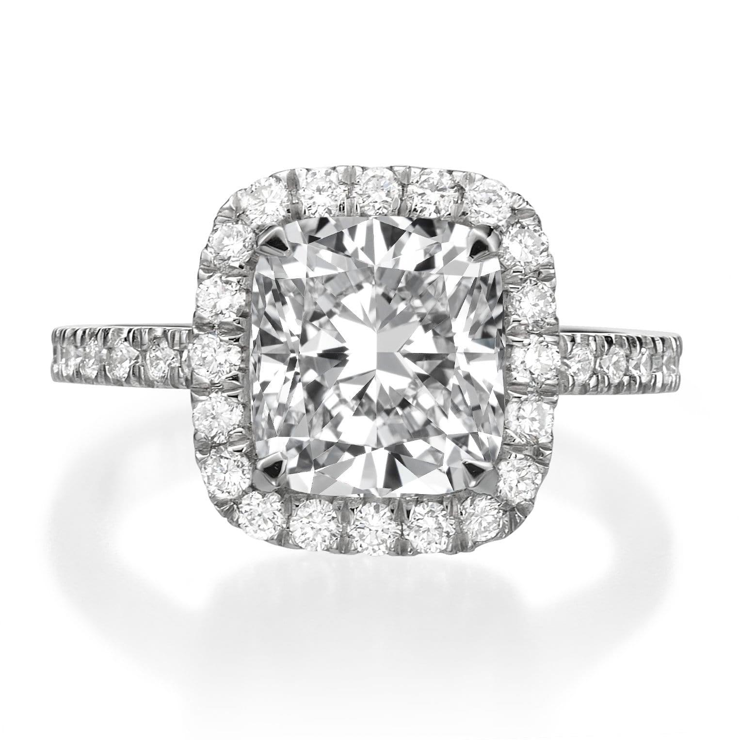 Cushion Cut Natural Diamond Halo Engagement Ring 14K White Gold