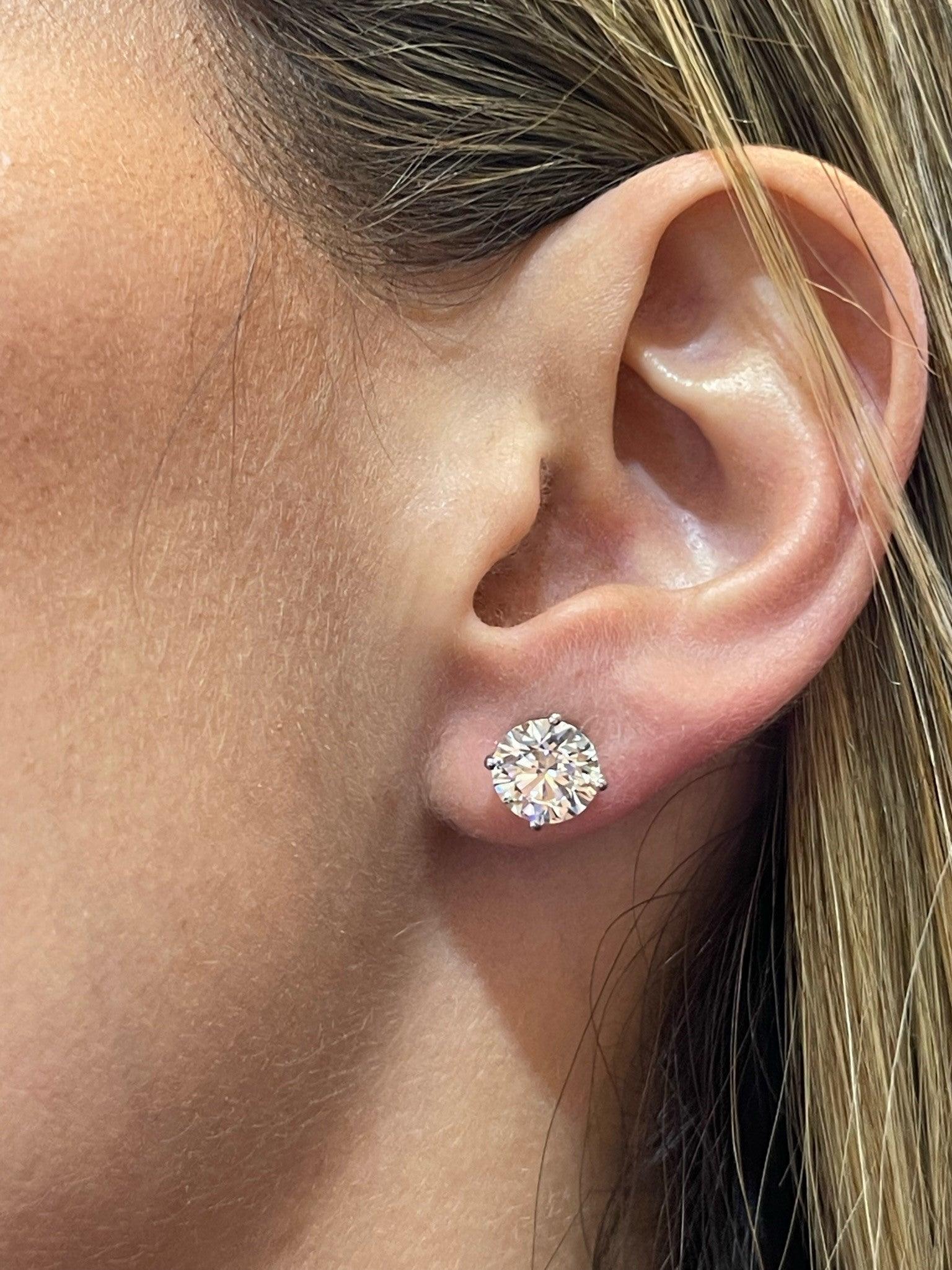 Classic Lab Grown Round Brilliant Cut Diamond Stud Earrings 14K Rose Gold / 5 ct Total (2.5 ct Each)