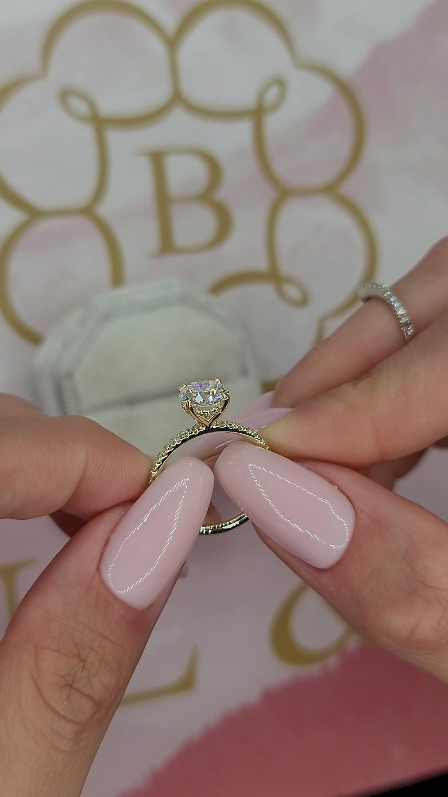 2 Carats Lab Grown Round Brilliant Cut Micropave Side Stones Hidden Halo Diamond Engagement Ring - BenzDiamonds