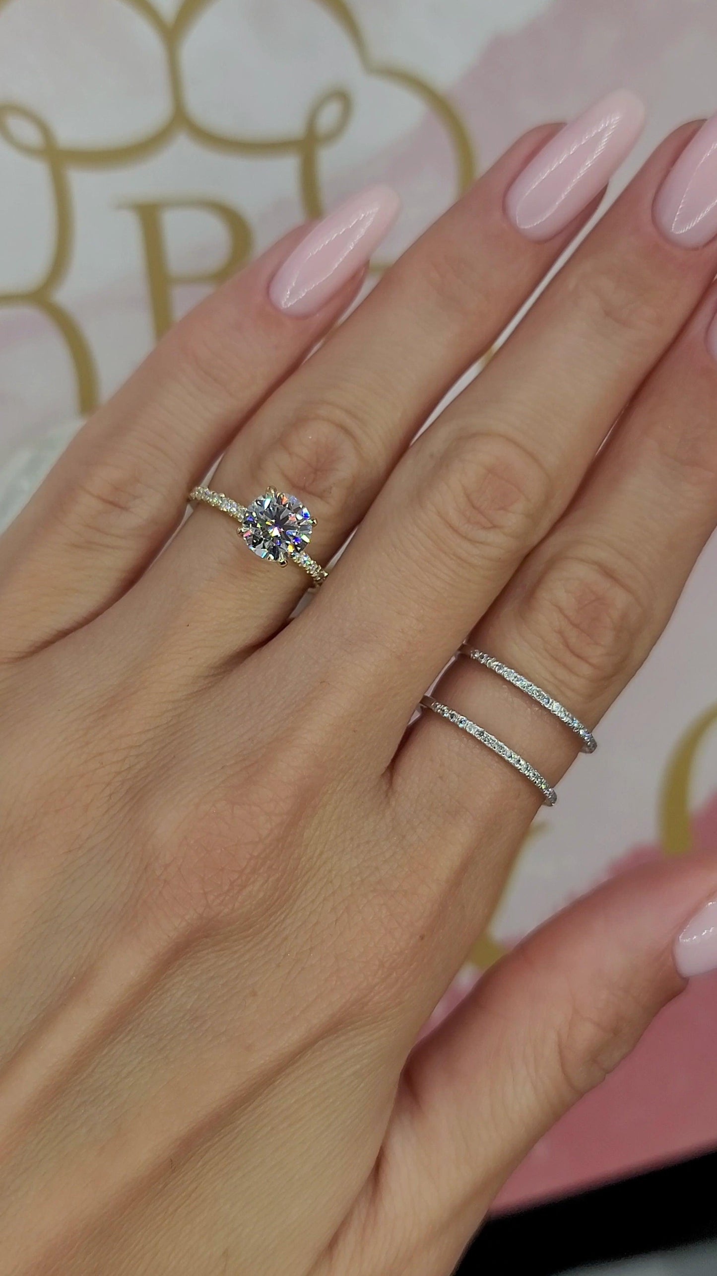 2 Carats Lab Grown Round Brilliant Cut Micropave Side Stones Hidden Halo Diamond Engagement Ring - BenzDiamonds