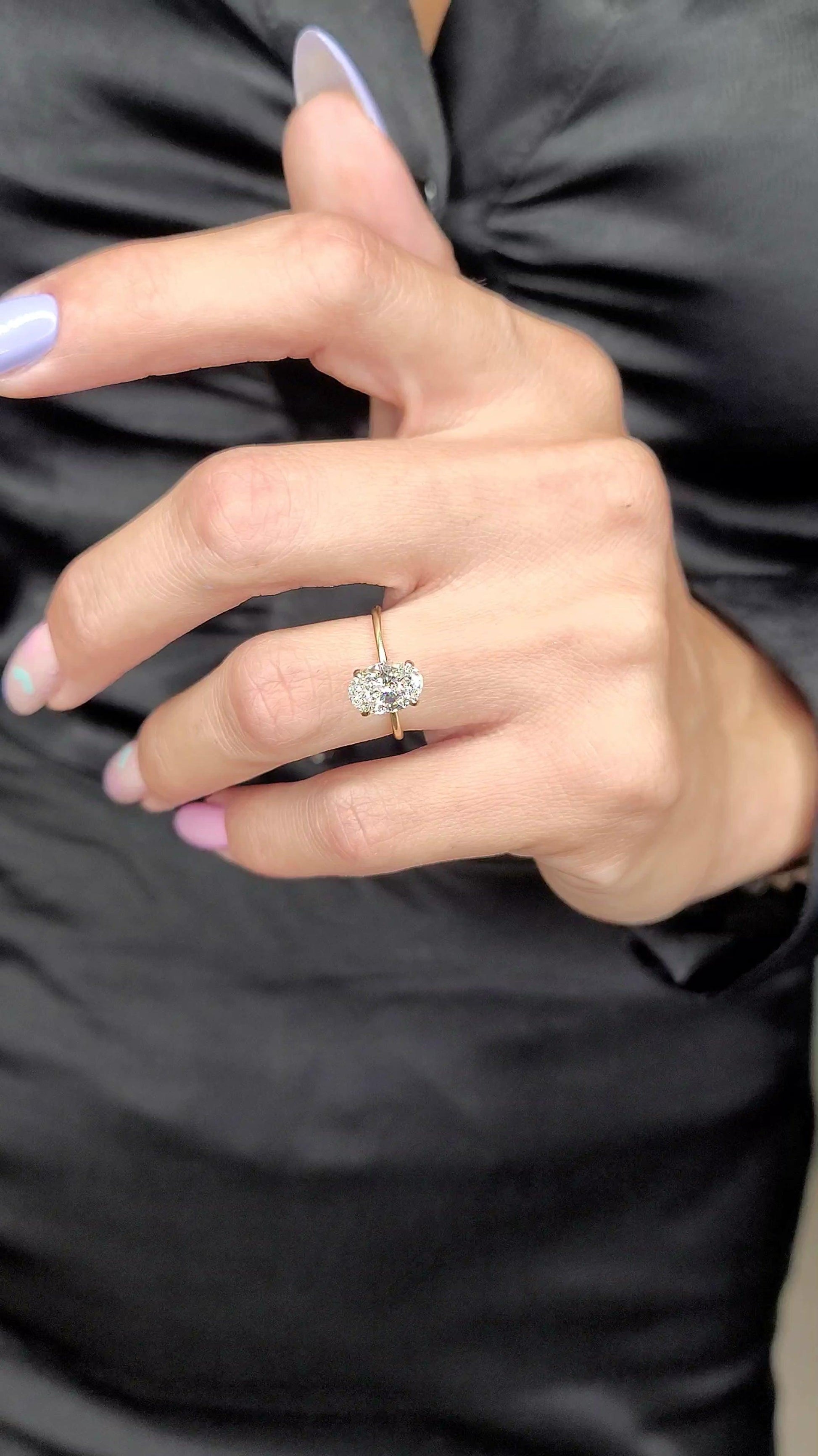 1.70 Carats Lab Grown Oval Cut Two Tone Solitaire Hidden Halo Diamond Engagement Ring - BenzDiamonds