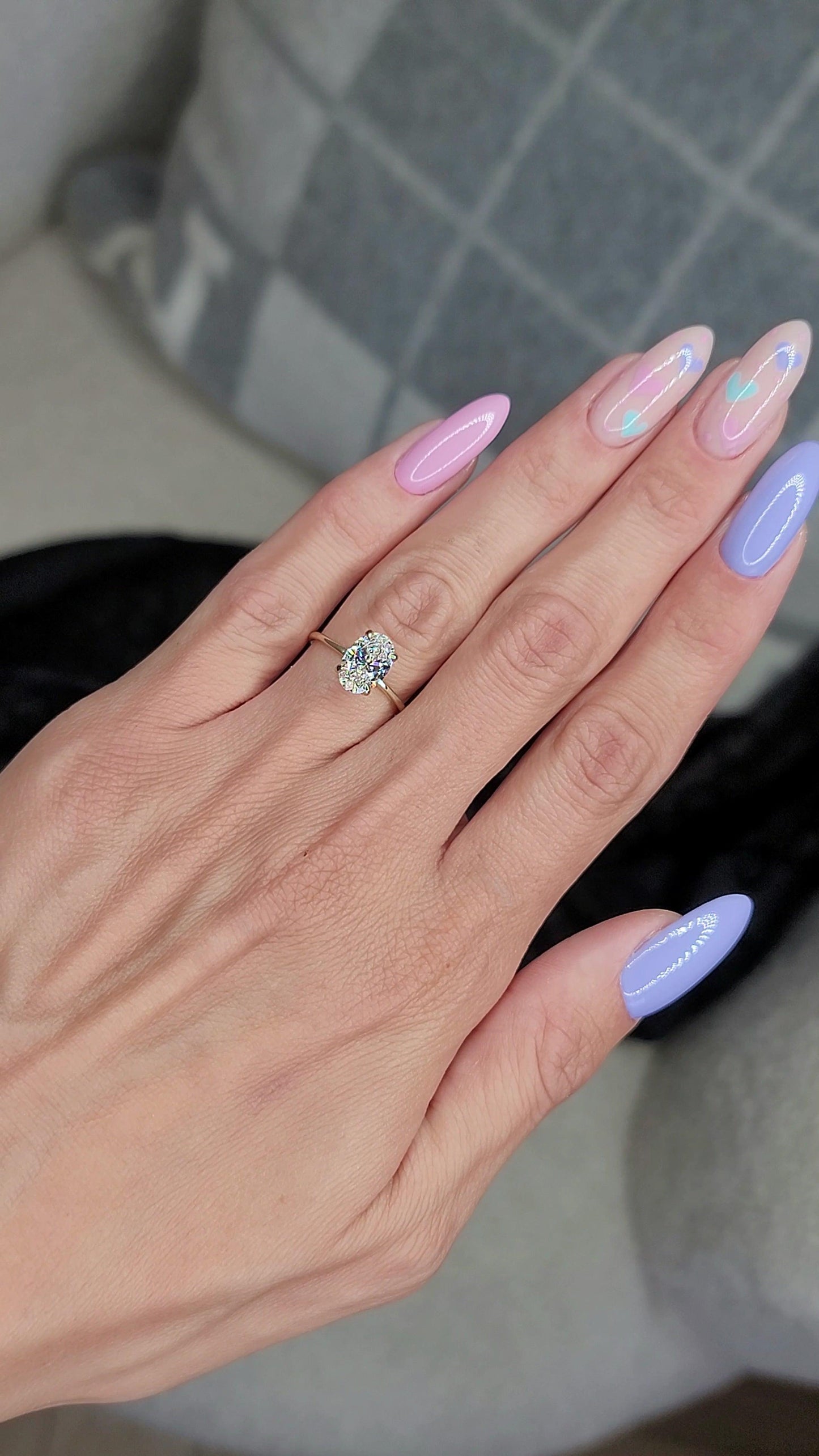 1.70 Carats Lab Grown Oval Cut Two Tone Solitaire Hidden Halo Diamond Engagement Ring - BenzDiamonds