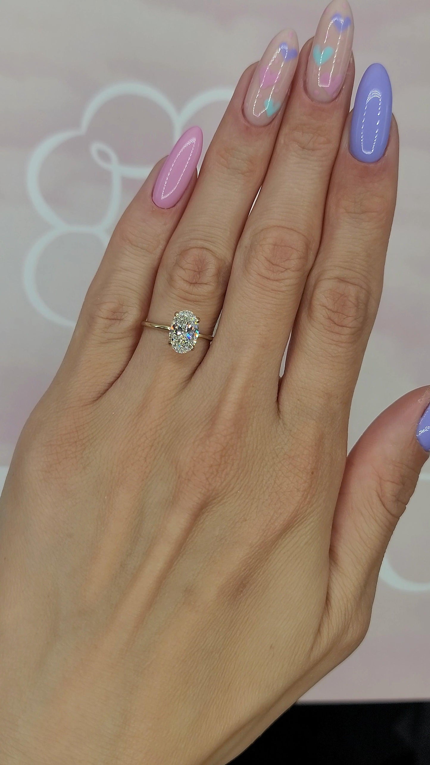 1.70 Carats Lab Grown Oval Cut Two Tone Solitaire Hidden Halo Diamond Engagement Ring - BenzDiamonds
