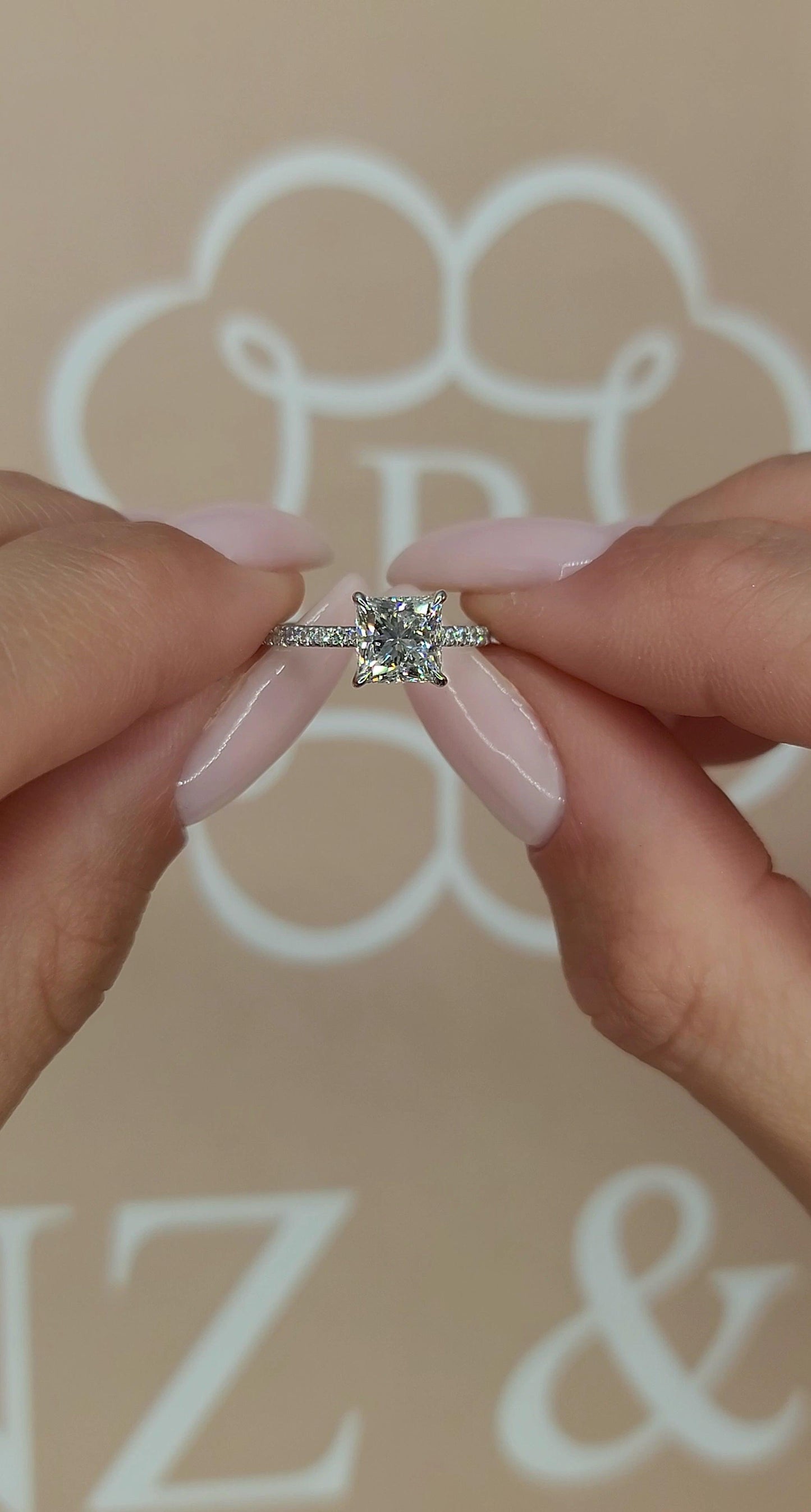 1.50 Carats Lab Grown Princess Cut Micropaved Side Stones Hidden Halo Diamond Engagement Ring - BenzDiamonds