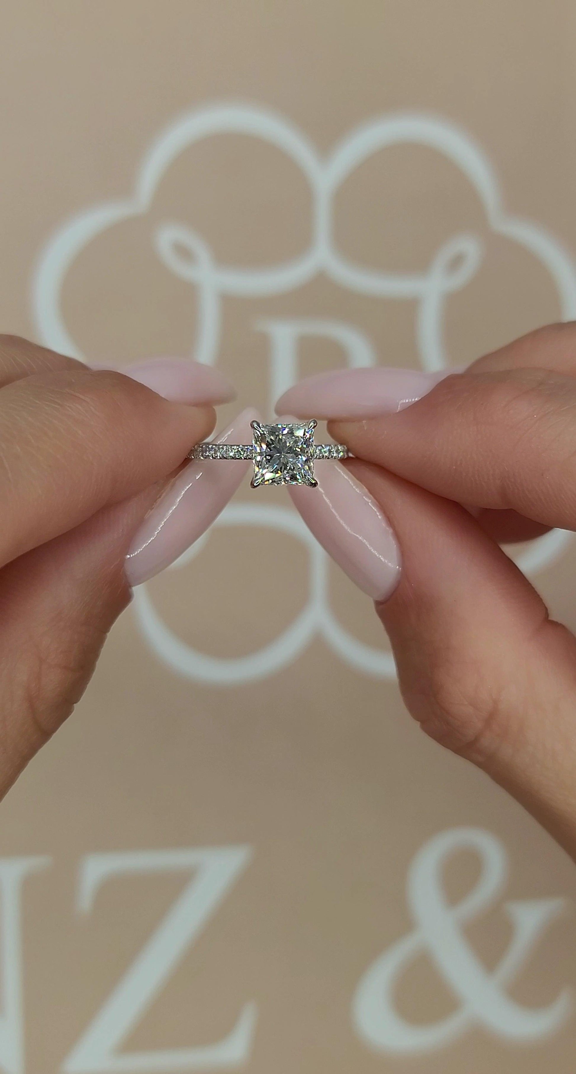 1.50 Carats Lab Grown Princess Cut Micropaved Side Stones Hidden Halo Diamond Engagement Ring - BenzDiamonds