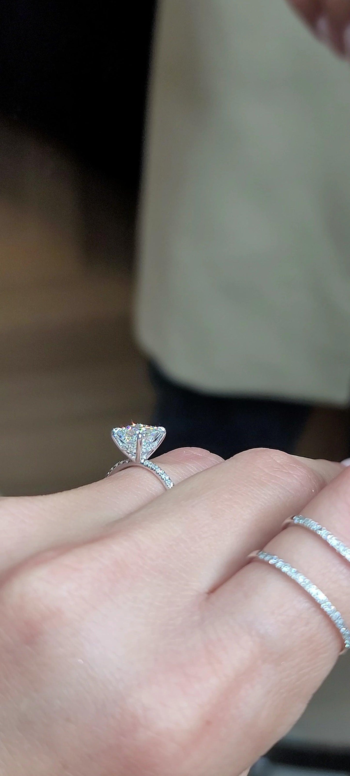 1.50 Carats Lab Grown Princess Cut Micropaved Side Stones Hidden Halo Diamond Engagement Ring - BenzDiamonds