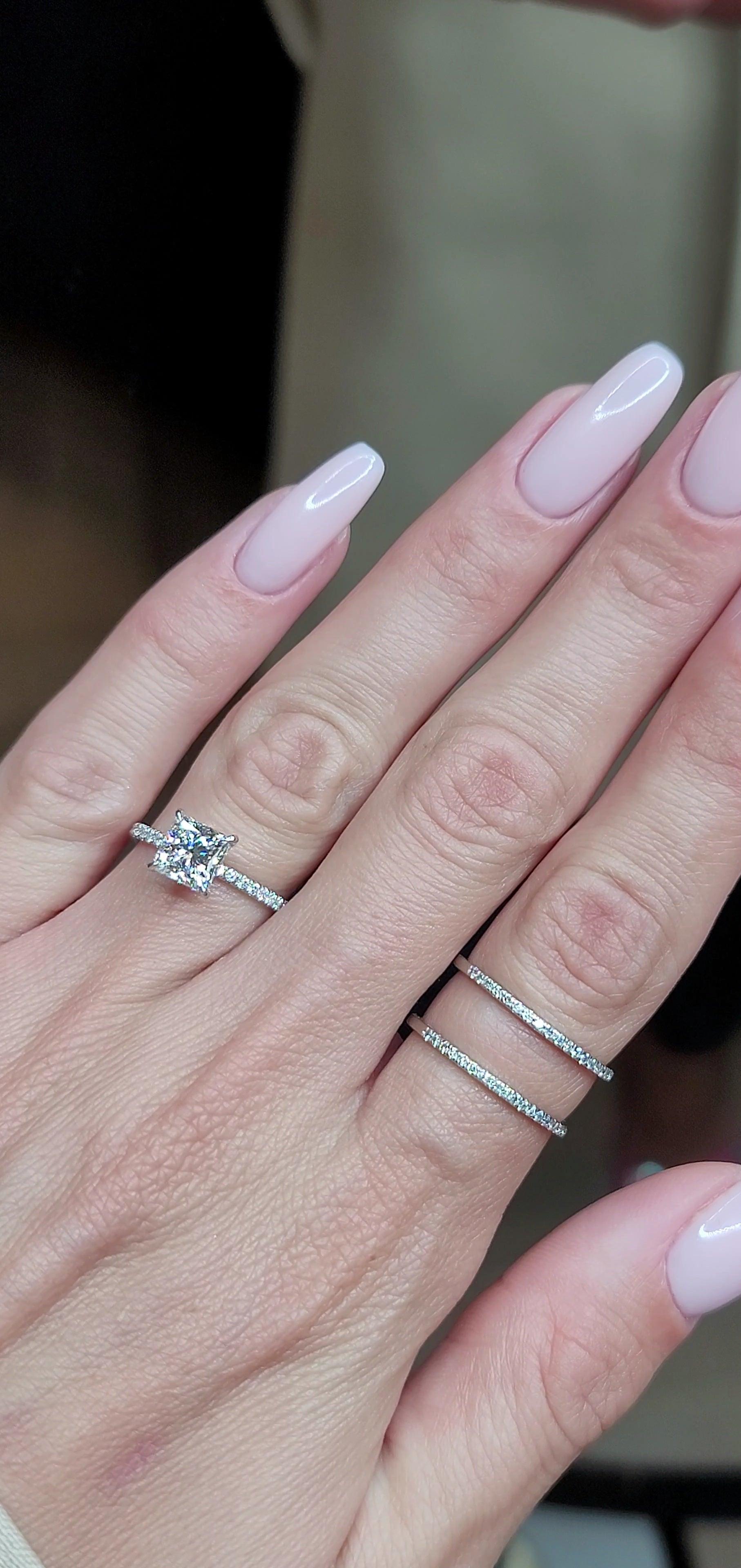1.50 Carats Lab Grown Princess Cut Micropaved Side Stones Hidden Halo Diamond Engagement Ring - BenzDiamonds