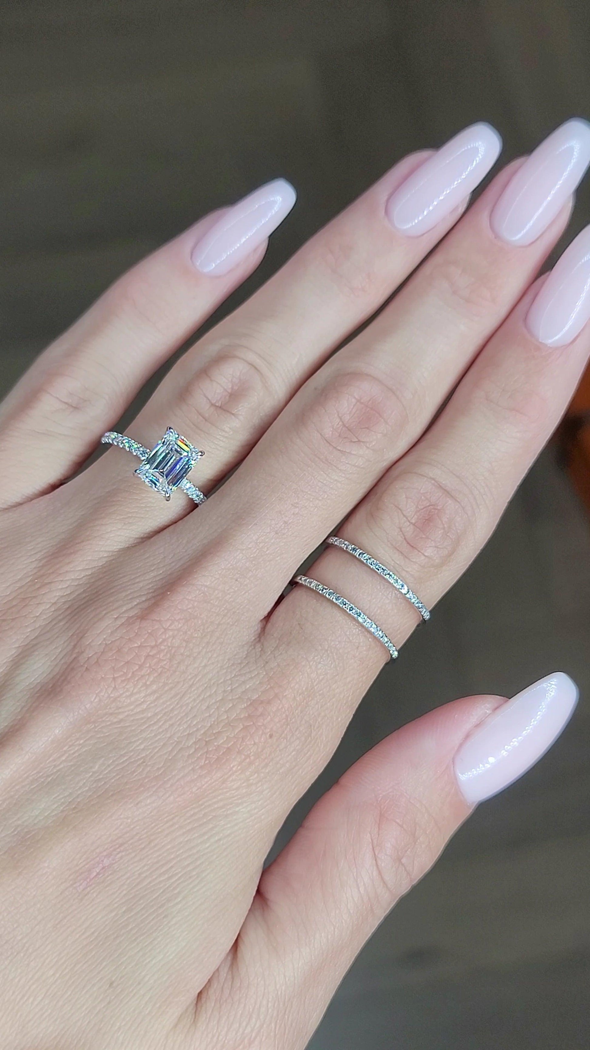 2.52 Carats Lab Grown Emerald Cut Micropaved Side Stones Hidden Halo Diamond Engagement Ring - BenzDiamonds