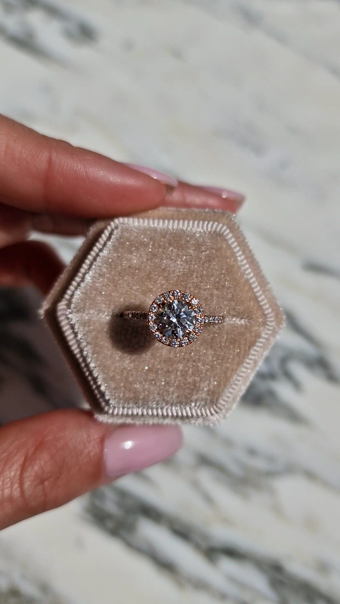 Engagement ring in velvet box, captured on April 2, 2023