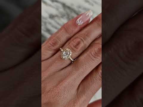 1.56 Carats Oval Cut Micropaved Halo Diamond Engagement Ring