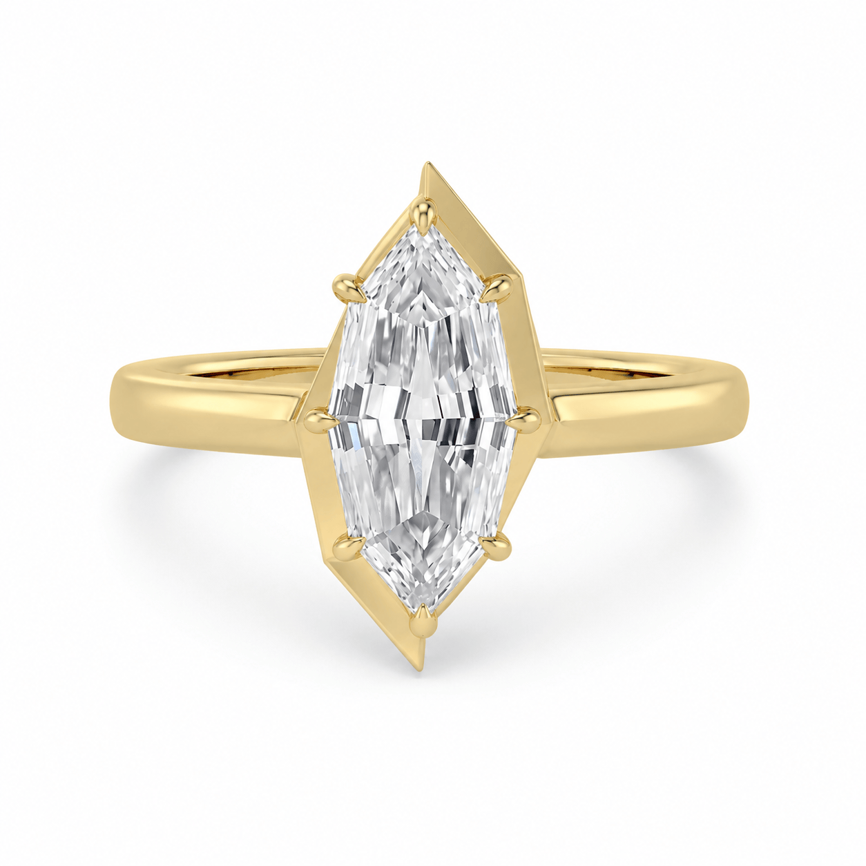 1 Carat Lab Grown Marquise Step Cut Unique Diamond Solitaire Engagement Ring In Yellow Gold