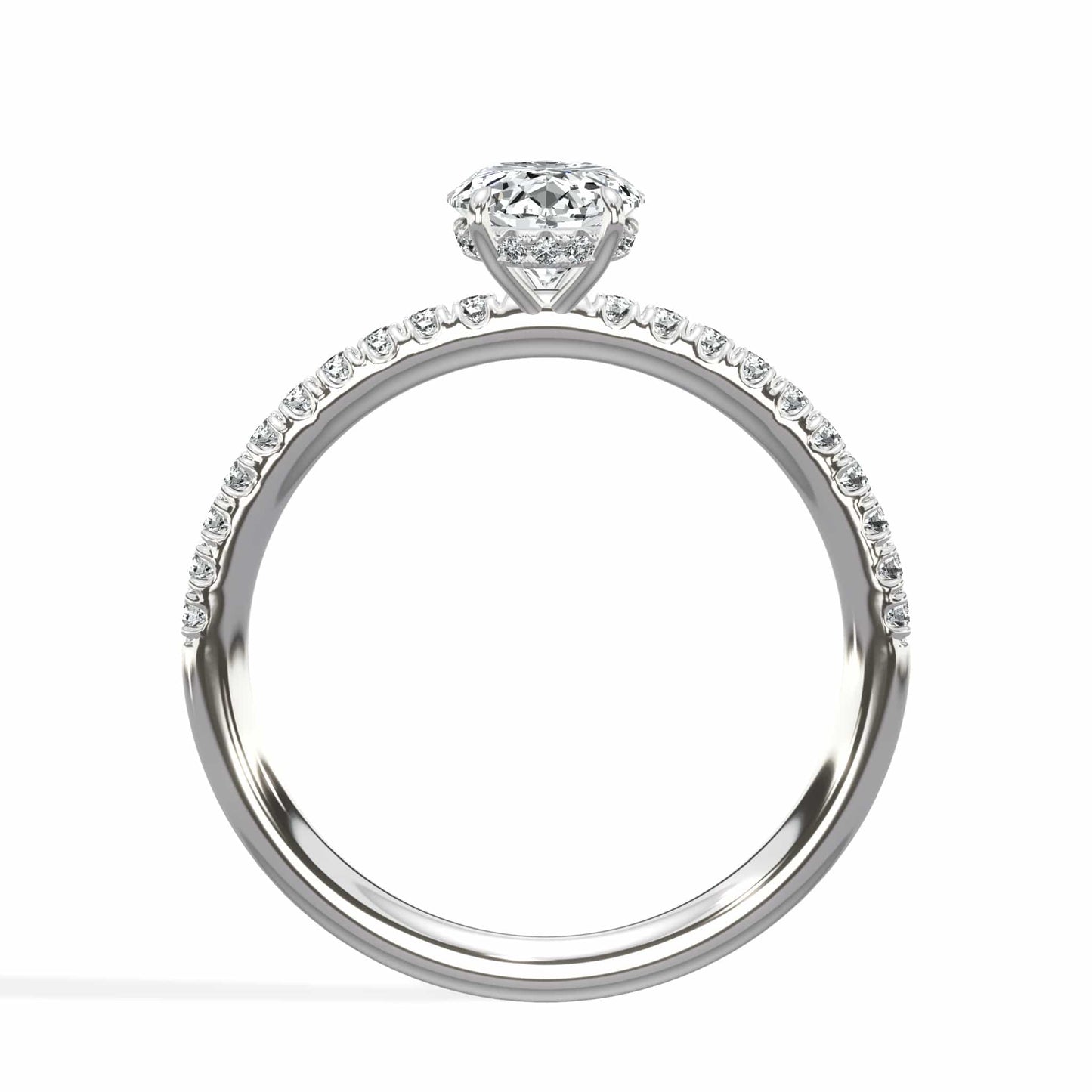 1.50 Carat Lab Grown Oval Cut Micropaved Side Stones Hidden Halo Diamond Engagement Ring