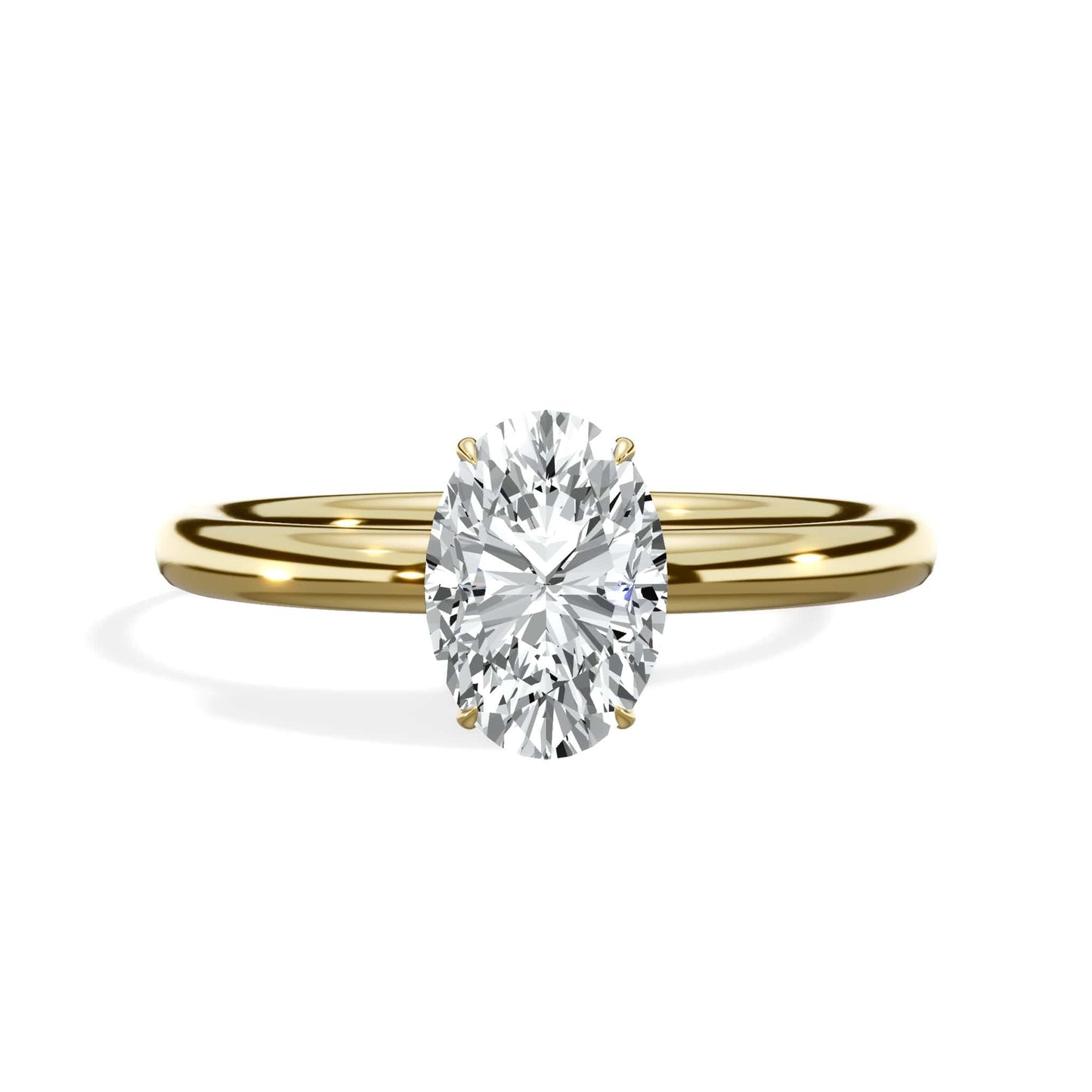 1.18 Carats Lab Grown Oval Cut Solitaire Hidden Halo Diamond Engagement Ring Yellow Gold