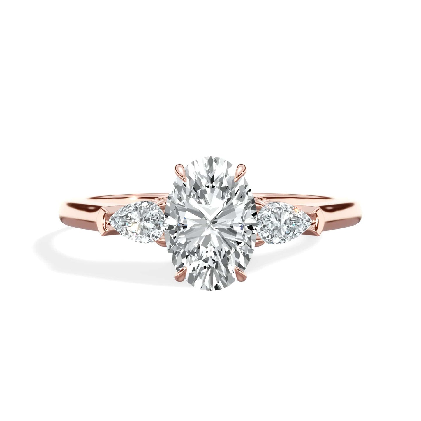 1.30 Carats Oval Cut with Pear Shape Side Stones Natural Diamond Engagement Ring in Rose Gold