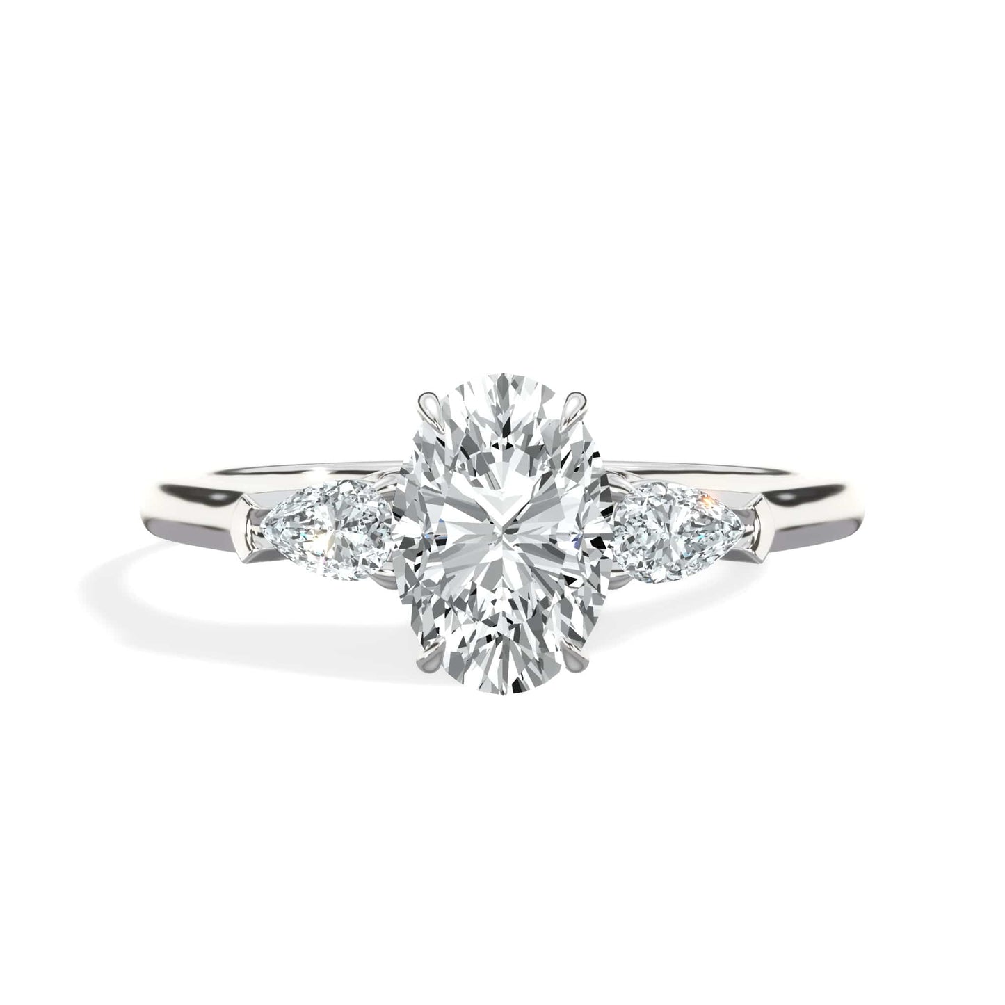1.25 Carats Lab Grown Oval Cut with Pear Shape Side Stones Diamond Engagement Ring in White Gold