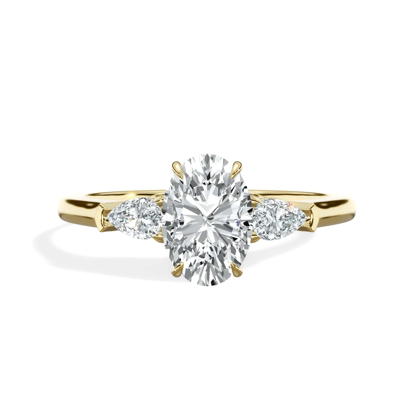 1.22 Carats Lab Grown Oval Cut with Pear Shape Side Stones Diamond Engagement Ring in Yellow Gold