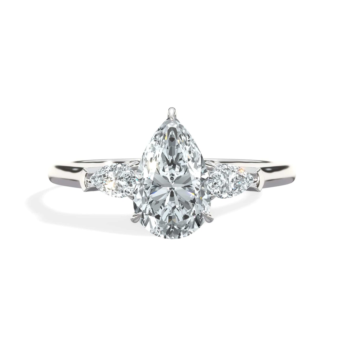 1.22 Carats Lab Grown Pear Shape with Pear Shape Side Stones Diamond Engagement Ring