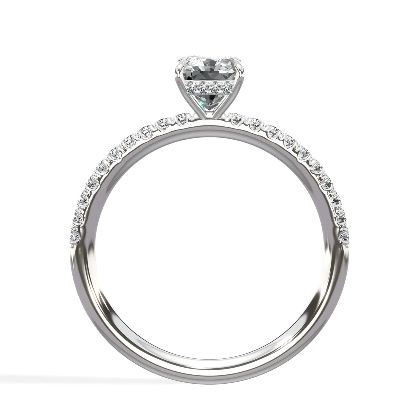 1.50 Carats Lab Grown Radiant Cut Micropaved Side Stones Hidden Halo Diamond Engagement Ring
