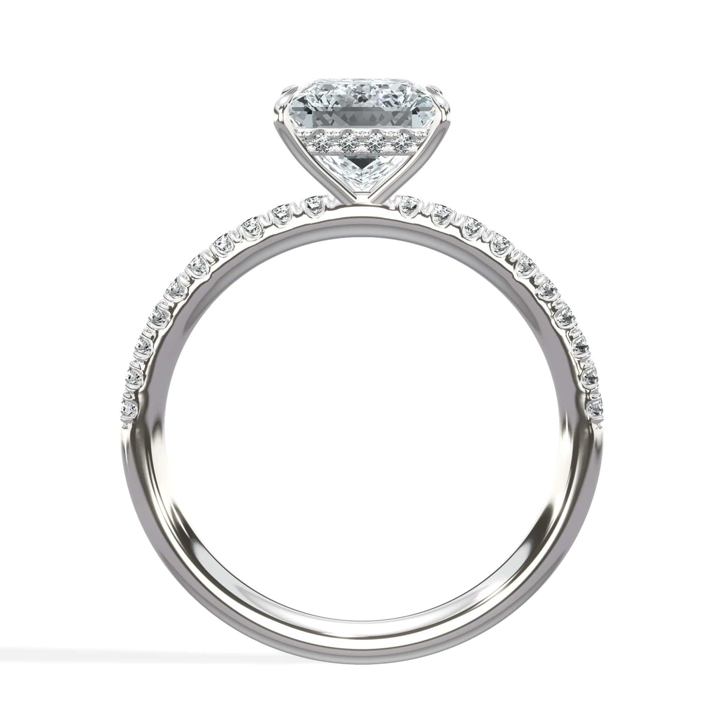 2 Carats Lab Grown Princess Cut Micropaved Side Stones Hidden Halo Diamond Engagement Ring