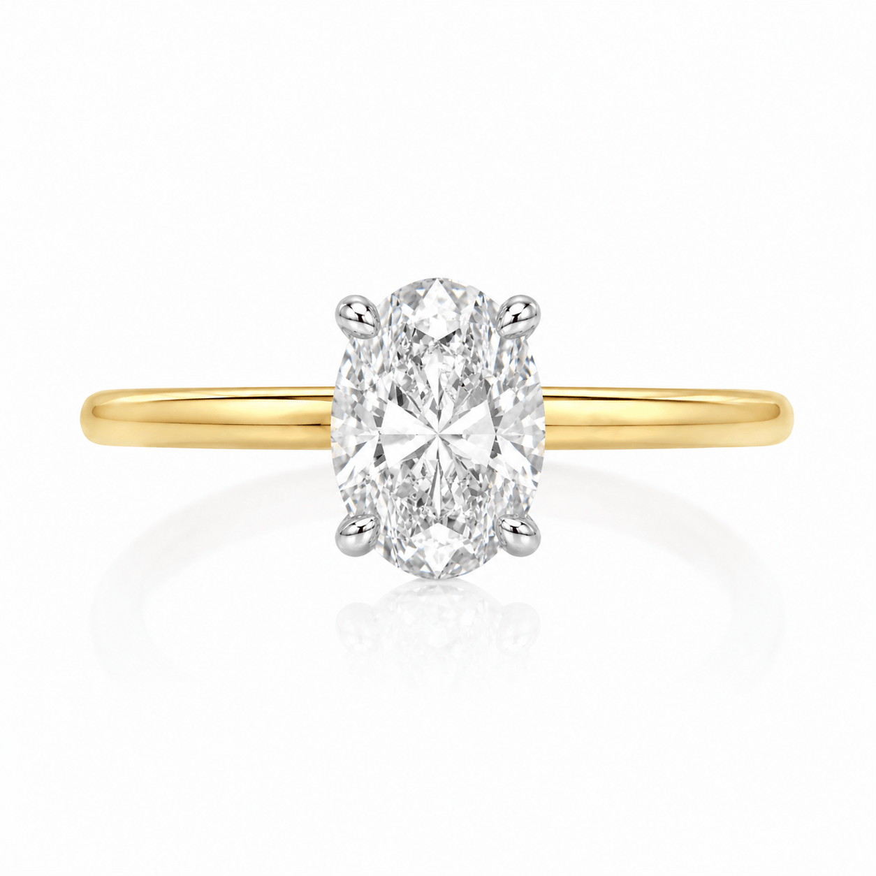 1.70 Carats Lab Grown Oval Cut Two Tone Solitaire Hidden Halo Diamond Engagement Ring