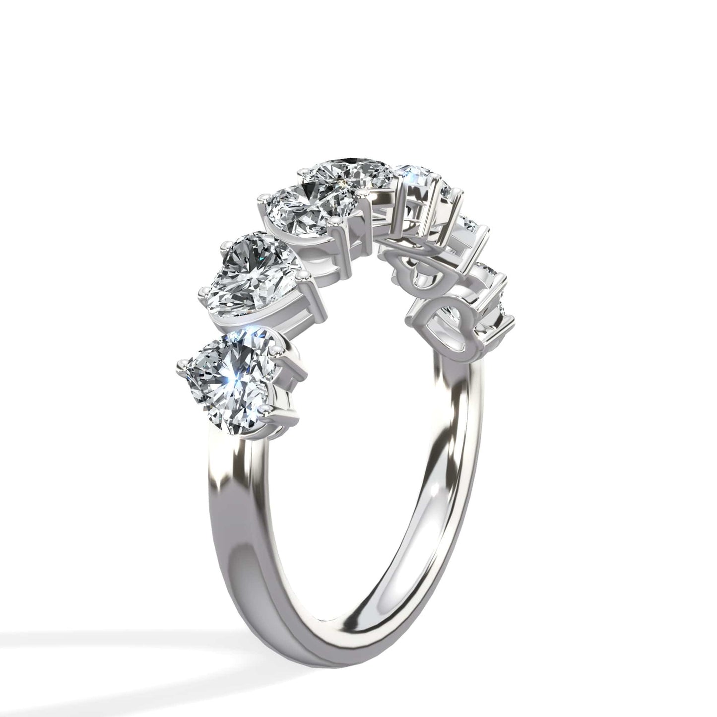 Diamond ring with heart-shaped stones.