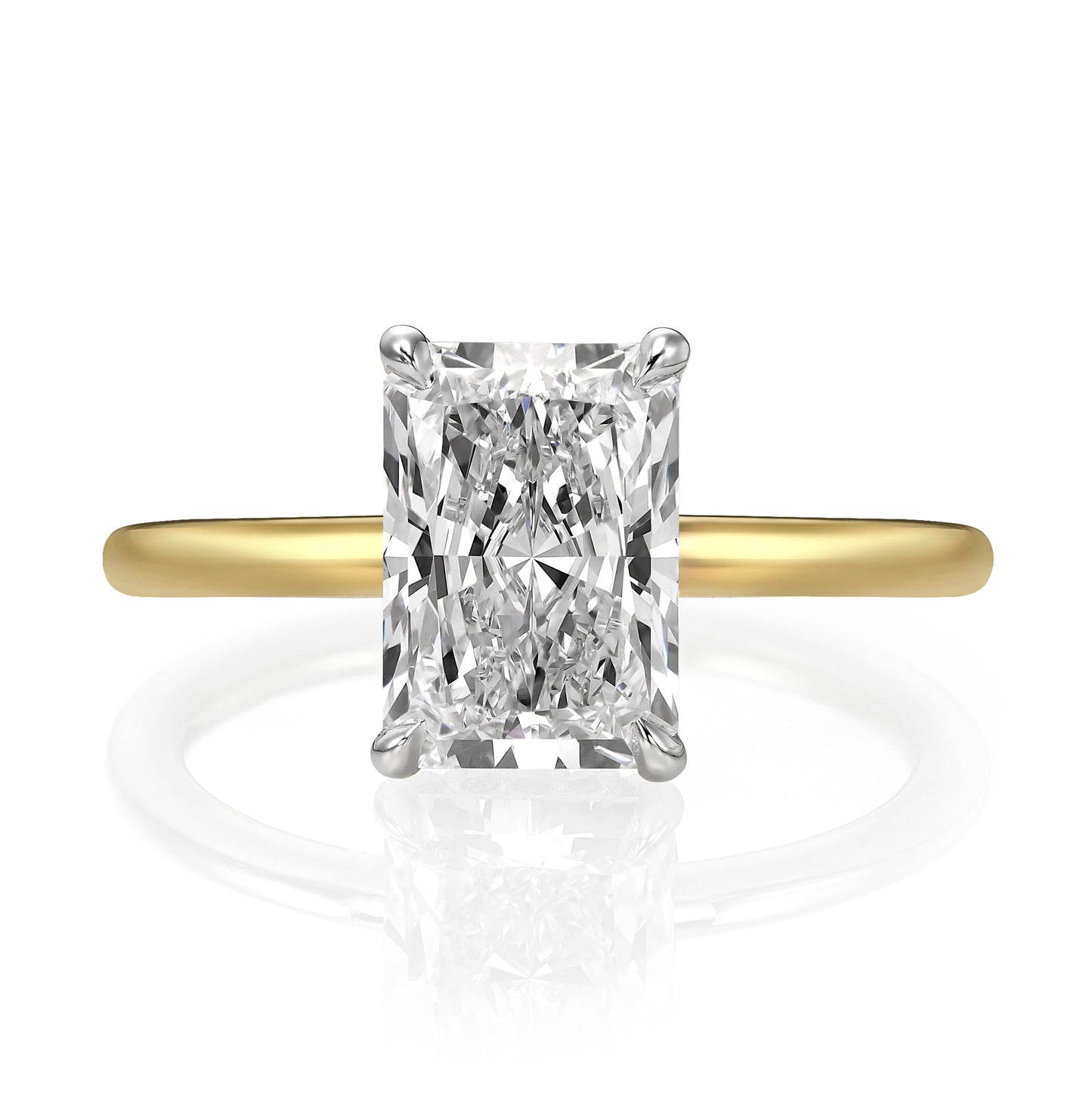 1.76 Carats Lab Grown Radiant Cut Two Tone Solitaire Hidden Halo Diamond Engagement Ring