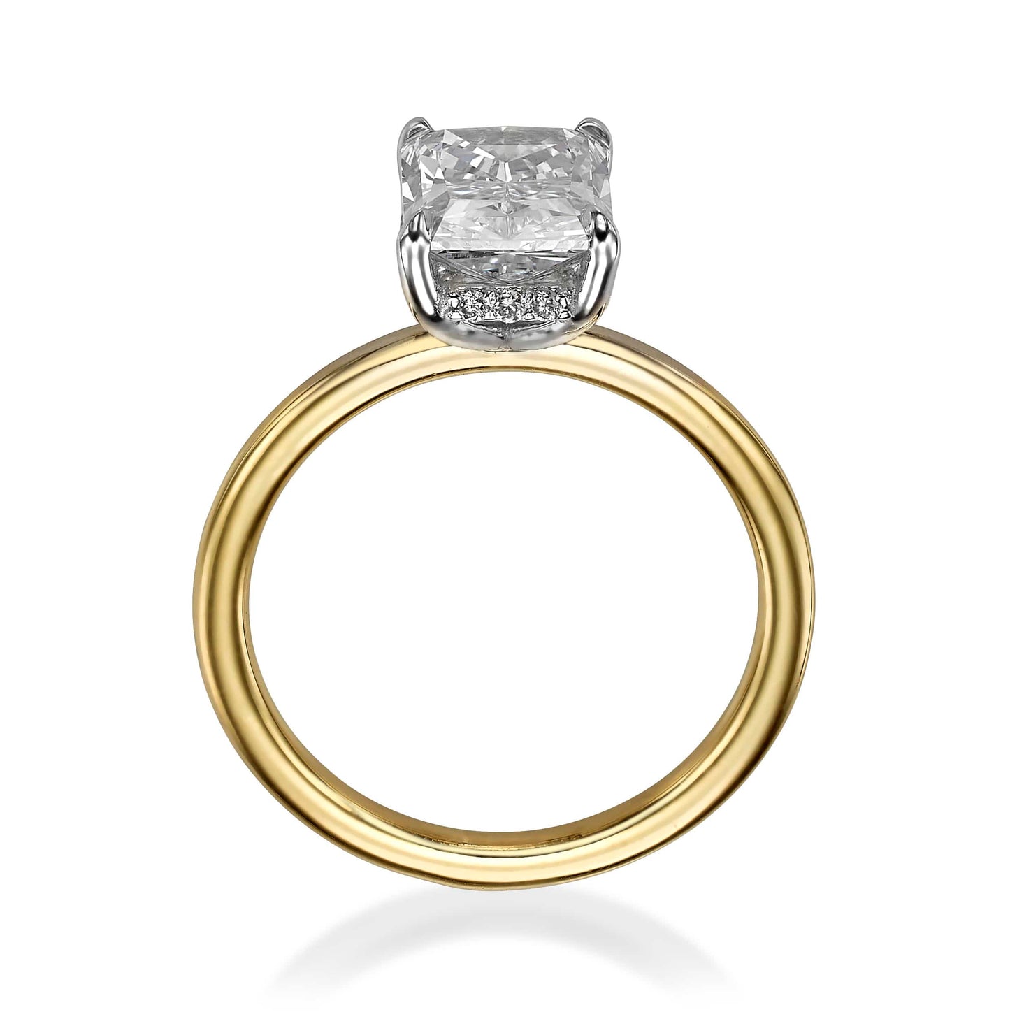 1.76 Carats Lab Grown Radiant Cut Two Tone Solitaire Hidden Halo Diamond Engagement Ring