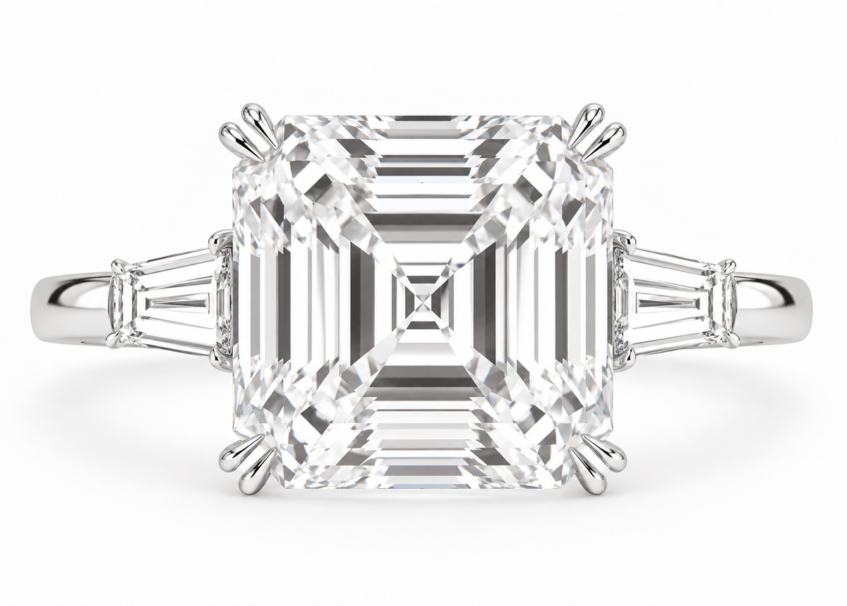 10.86 Carats Asscher with Tapered Baguette Side Stones Lab Grown Diamond Engagement Ring Platinum