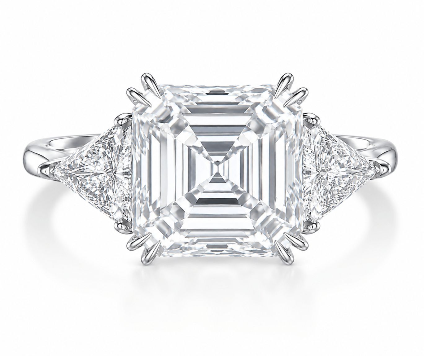 11.99 Carats Asscher with Trillion Side Stones Lab Grown Diamond Engagement Ring Platinum