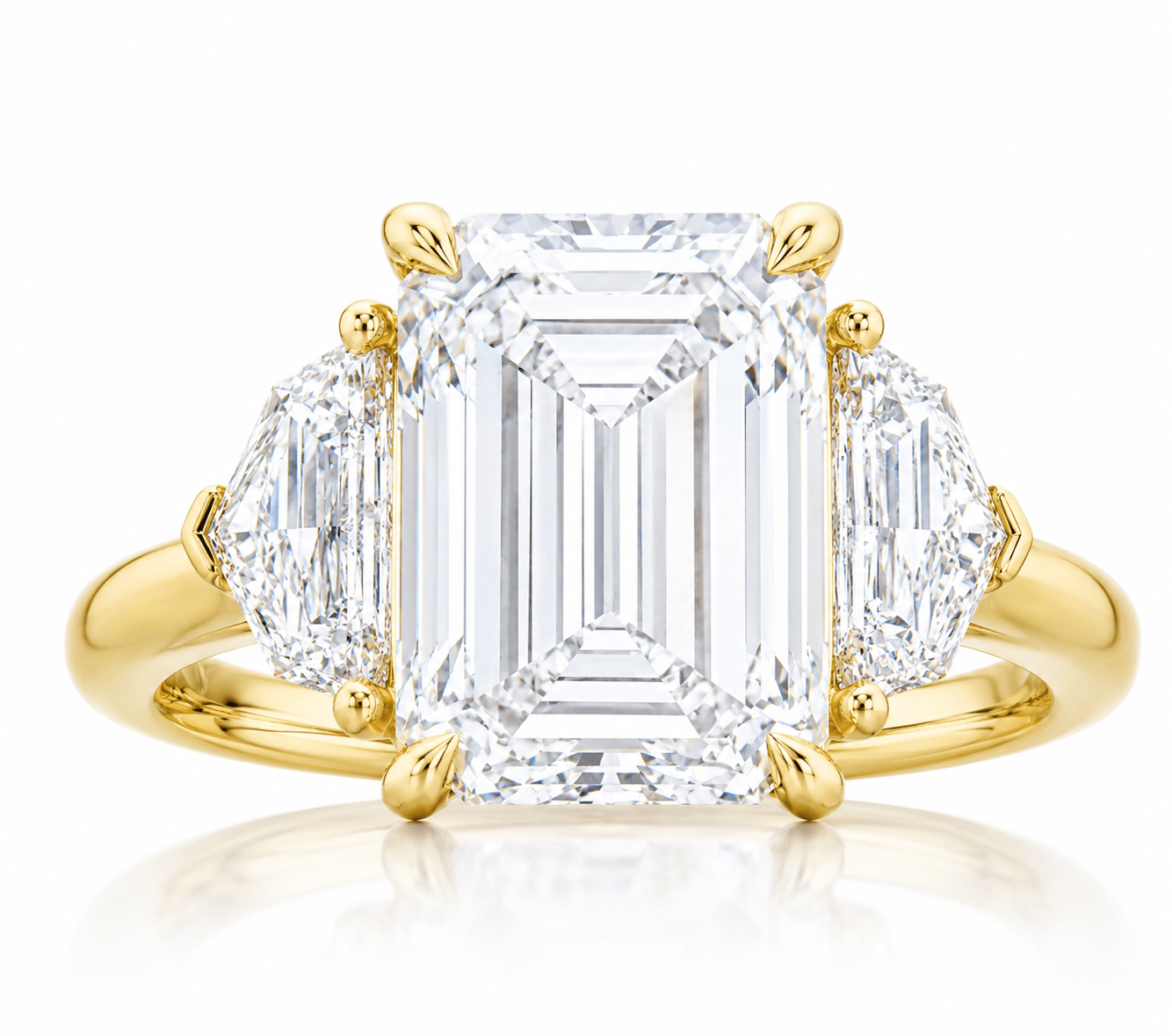 11.68 Carats Emerald with Epaulette Side Stones Lab Grown Diamond Engagement Ring Yellow Gold