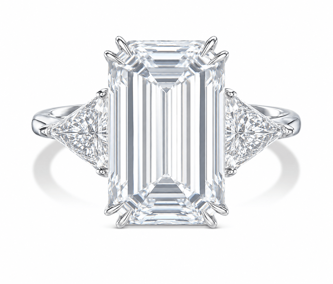 11.47 Carats Emerald with Trillion Side Stones Lab Grown Diamond Engagement Ring Platinum