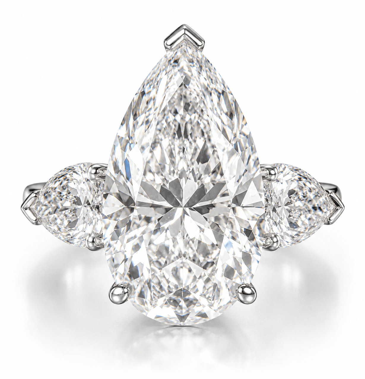 11.75 Carats Pear Shaped with Pear Side Stones Lab Grown Diamond Engagement Ring Platinum