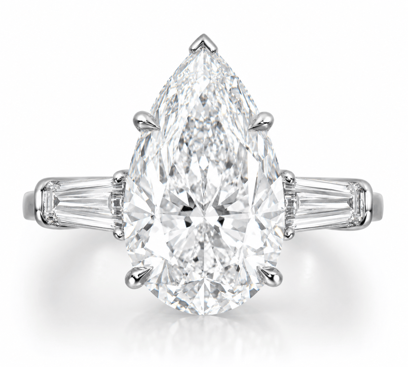 10.65 Carats Pear Shaped with Tapered Baguette Side Stones Lab Grown Diamond Engagement Ring Platinum