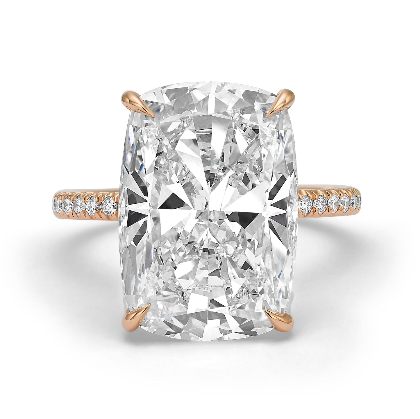 11.07 Carats Lab Grown Elongated Cushion Cut Micropaved Side Stones Hidden Halo Diamond Engagement Ring