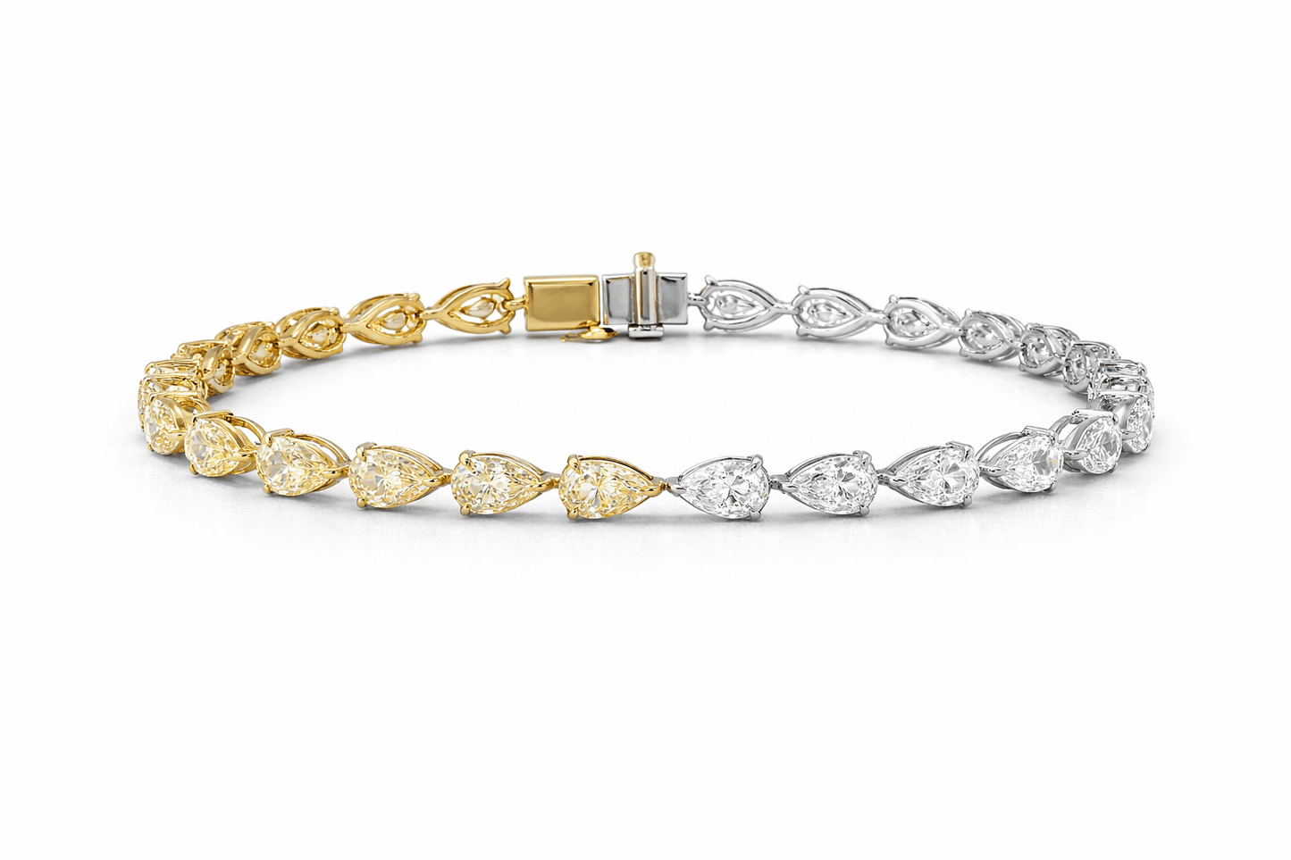 10ct ct Pear Shaped Fancy Yellow & Colorless Lab Diamond East-West Tennis Bracelet