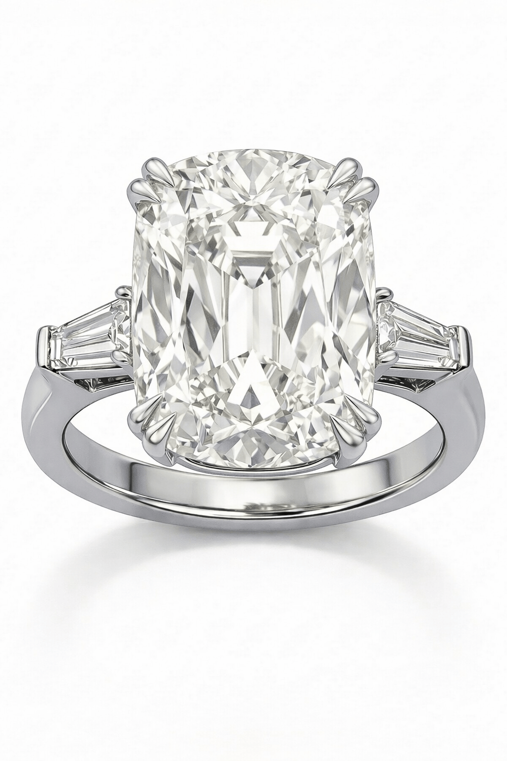 12.28 Carats Old Mine Cut with Tapered Baguette Side Stones Lab Grown Diamond Engagement Ring