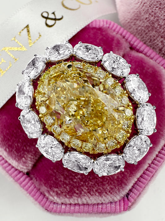 12.06 Carats Lab Grown Oval Cut Fancy Intense Yellow High Jewelry Diamond Engagement Ring
