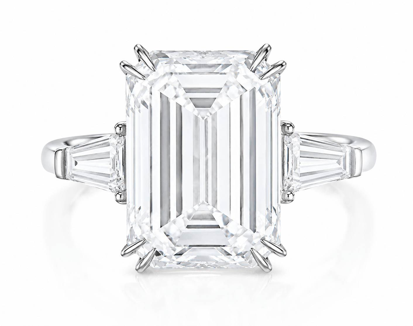 16.30 Carats Emerald Cut with Tapered Baguette Side Stones Lab Grown Diamond Engagement Ring Platinum