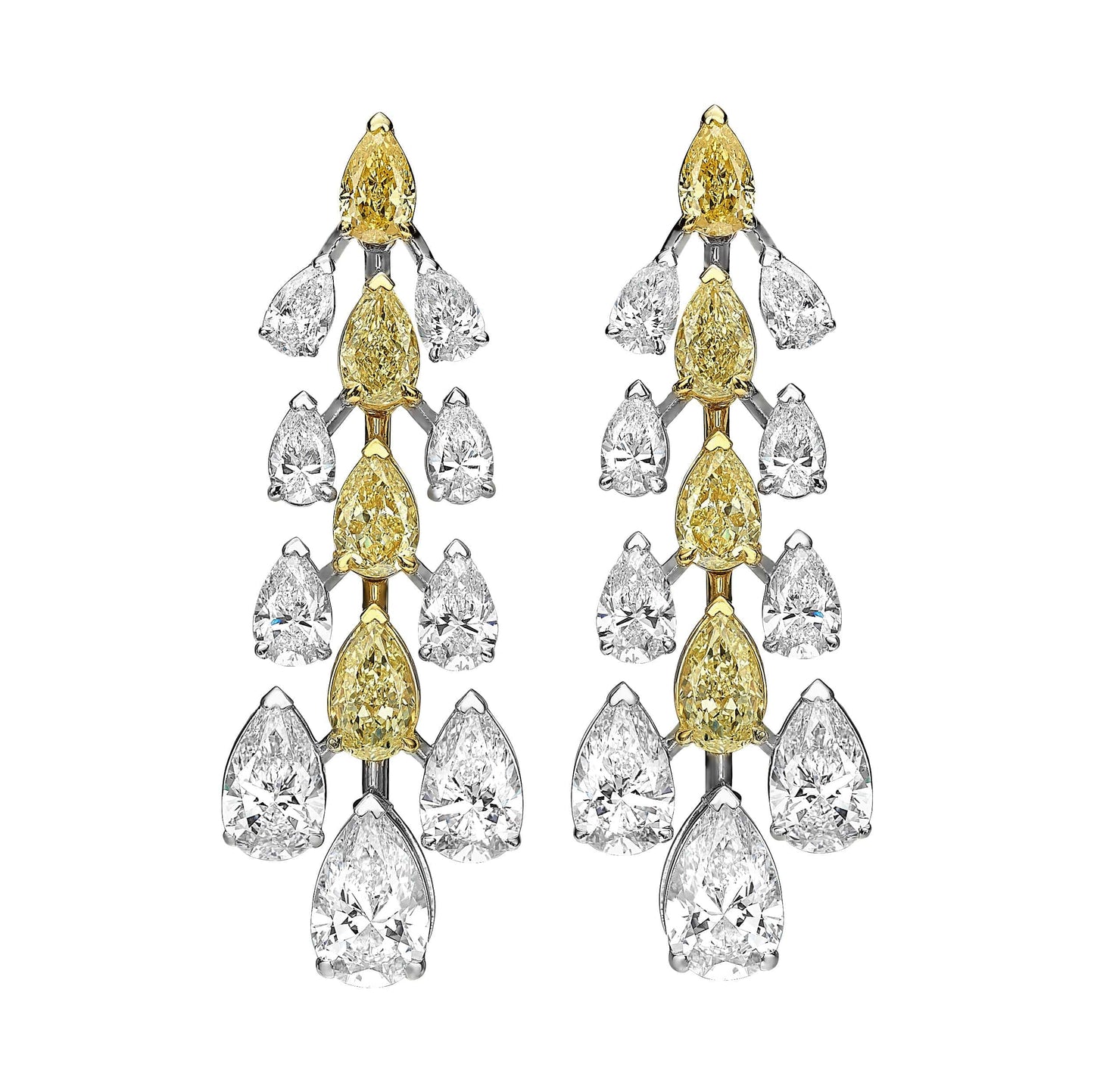 16.29 Fancy Yellow & Colorless Pear-Shaped Diamond Drop Earrings 14K Gold