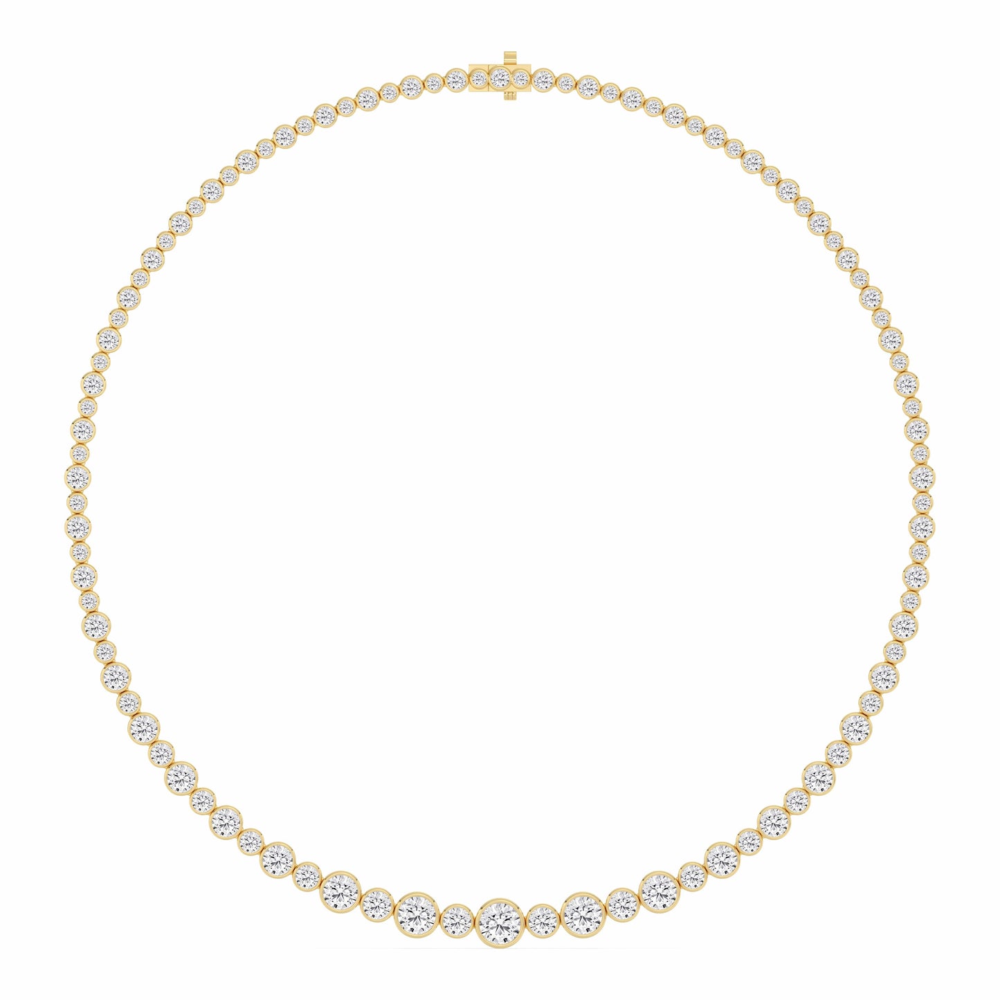 17.50 ct Graduated Round Diamond Bezel Set Tennis Necklace in 14k Yellow Gold