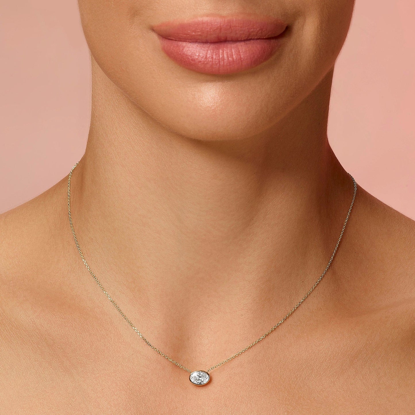 1 Carat Lab Grown Oval Cut Bezel Set East-West Diamond Solitaire Pendant Necklace