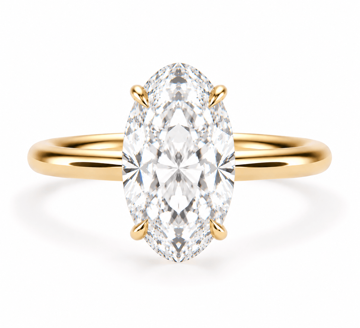 2.73 Carats Lab Grown Moval Oval Cut Solitaire Hidden Halo Diamond Engagement Ring Yellow Gold