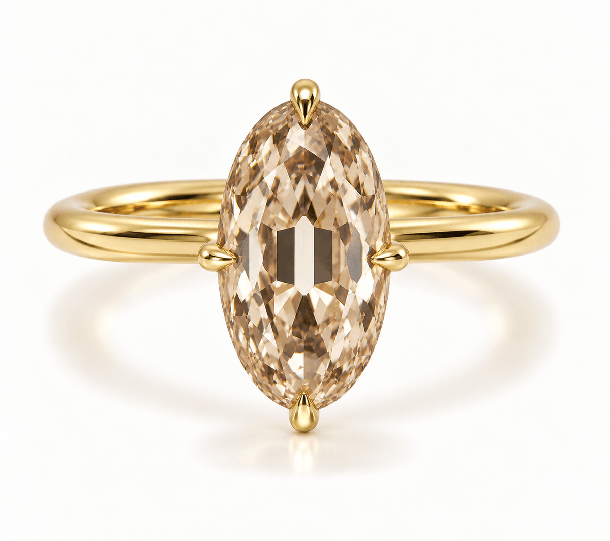 2.51 Carat Old Cut Oval Champagne Lab Grown Diamond Solitaire Engagement Ring Yellow Gold