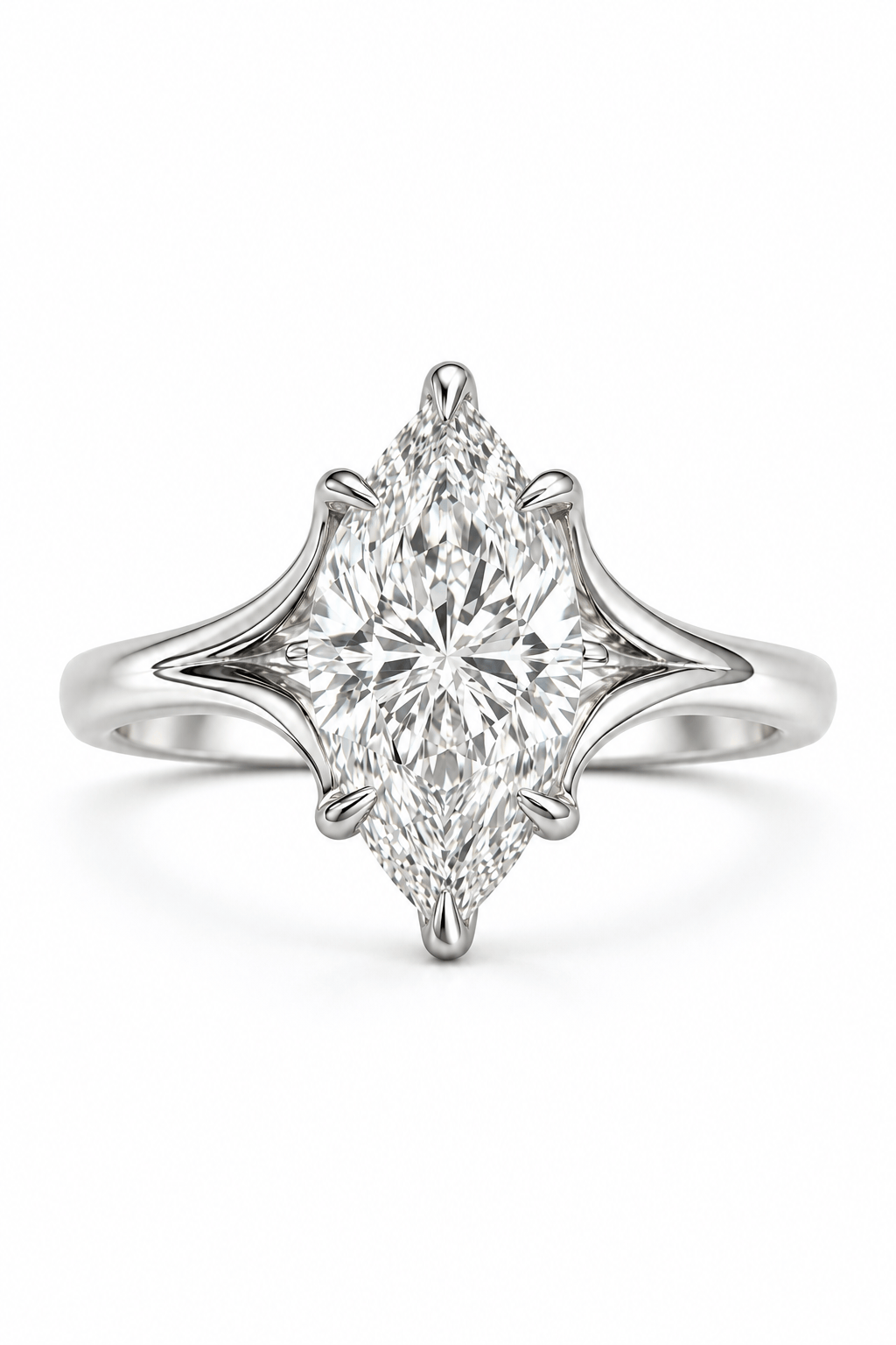 2 Carat Lab Grown Marquise Cut Diamond Split Shank Floral Solitaire Engagement Ring White Gold