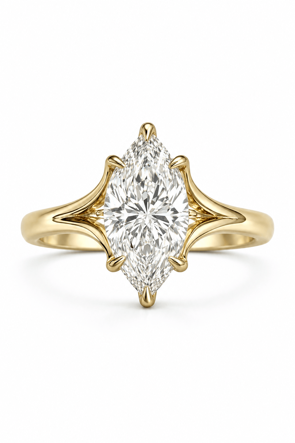 2 Carat Lab Grown Marquise Cut Diamond Split Shank Floral Solitaire Engagement Ring