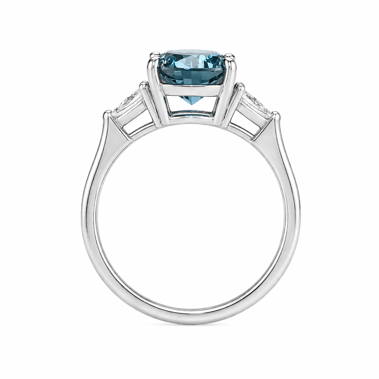 2.40 Carats Lab Grown Fancy Deep Blue Round Brilliant Cut with Pear Shape Side Stones Diamond Engagement Ring