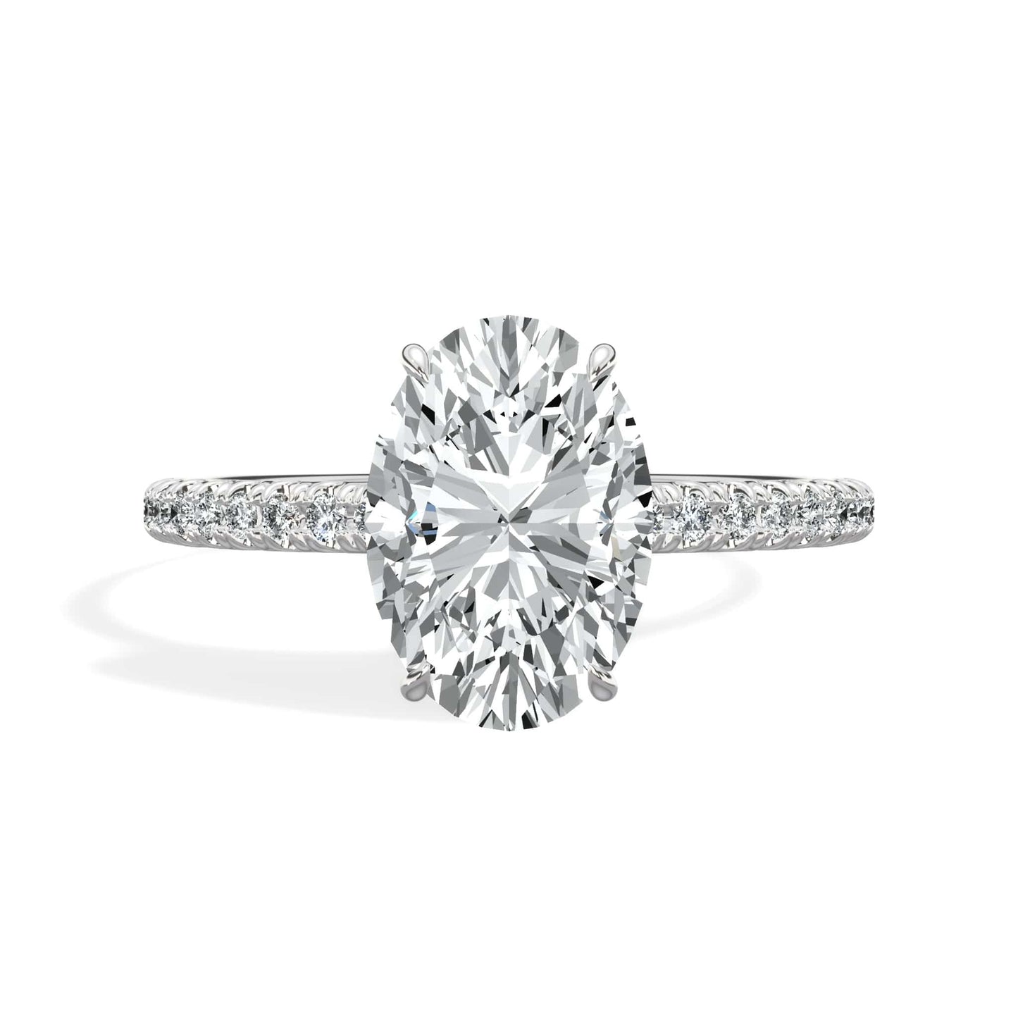 2.50 Carats Lab Grown Oval Cut Micropaved Side Stones Hidden Halo Diamond Engagement Ring