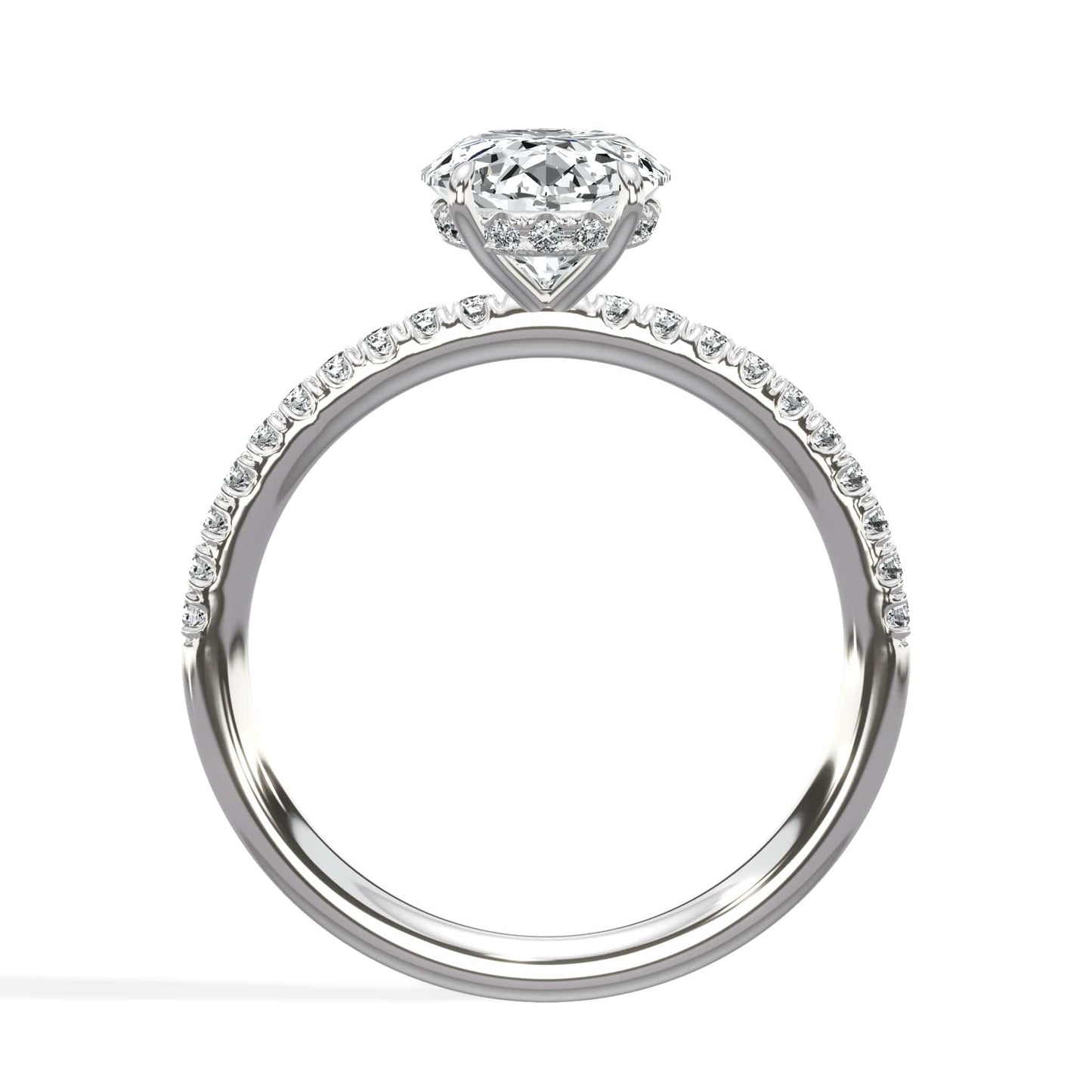 2.50 Carats Lab Grown Oval Cut Micropaved Side Stones Hidden Halo Diamond Engagement Ring